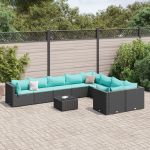 Set canapele de grădină cu perne, 10 piese, negru, poliratan GartenMobel Dekor