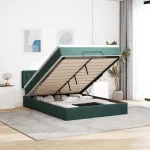 Cadru de pat otoman cu saltea verde închis 140x190cm catifea GartenMobel Dekor