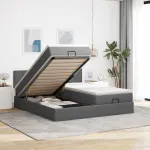 Cadru de pat otoman cu saltele țesătură gri închis 160x200cm GartenMobel Dekor