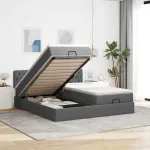 Cadru de pat otoman cu saltele țesătură gri închis 160x200cm GartenMobel Dekor