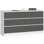 Comoda cu 6 sertare, PAL laminat, 138x40x77 cm, alb si gri grafit Household NewTrend