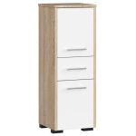 Dulap baie tip coloana cu 2 usi si sertar, PAL laminat, 30x30x85 cm, stejar sonoma si alb Household NewTrend