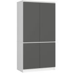 Dulap cu 4 usi, rafturi si bara pentru umerase, PAL laminat, 90x51x180 cm, alb si gri grafit Household NewTrend
