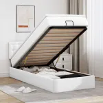 Cadru pat otoman cu saltea alb pur 100x200cm piele artificială GartenMobel Dekor