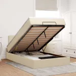 Pat otoman cu saltea și LED-uri, crem, 120x190cm, textil GartenMobel Dekor