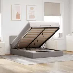 Pat otoman cu saltea și LED-uri Taupe 140x190 cm țesătură GartenMobel Dekor