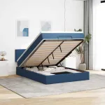 Pat otoman cu saltea și LED-uri albastru 140x190 cm țesătură GartenMobel Dekor