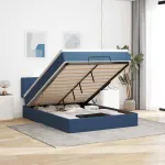Pat otoman cu saltea și LED-uri albastru 140x190 cm țesătură GartenMobel Dekor