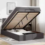 Pat otoman cu saltele și LEDs, gri, 120x190cm, piele ecologică GartenMobel Dekor