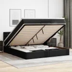Pat otoman cu saltele și LEDs, negru 180x200cm, piele ecologică GartenMobel Dekor
