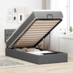 Cadru de pat otoman cu saltele Gri închis 90x190cm țesătură GartenMobel Dekor