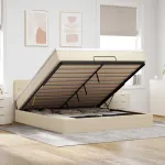 Pat otoman cu saltea și LED-uri, crem, 180x200cm, textil GartenMobel Dekor