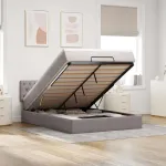 Pat otoman cu saltea și LED-uri Taupe 140x190 cm țesătură GartenMobel Dekor