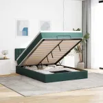Cadru de pat otoman cu saltea verde închis 140x190cm catifea GartenMobel Dekor