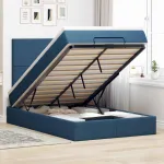 Cadru de pat otoman cu saltea 120x190 cm țesătură albastră GartenMobel Dekor