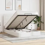 Cadru de pat otoman cu saltea alb 140x190 cm piele artificială GartenMobel Dekor