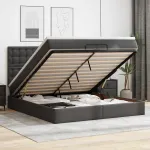 Cadru de pat otoman saltele Negru 200x200cm piele artificială GartenMobel Dekor