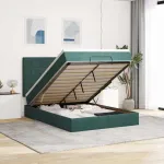 Cadru de pat otoman cu saltele, catifea verde închis 140x190cm GartenMobel Dekor