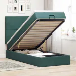 Cadru de pat otoman cu saltele, catifea verde închis 80x200cm GartenMobel Dekor