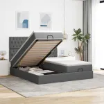 Cadru de pat otoman cu saltele țesătură gri închis 160x200cm GartenMobel Dekor
