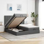 Cadru de pat otoman cu saltele țesătură gri închis 160x200cm GartenMobel Dekor