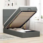 Cadru de pat otoman cu saltele Gri închis 90x190cm țesătură GartenMobel Dekor