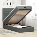Cadru de pat otoman cu saltele Gri închis 90x190cm țesătură GartenMobel Dekor