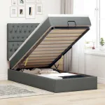 Cadru de pat otoman cu saltele Gri închis 90x190cm țesătură GartenMobel Dekor