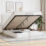 Cadru de pat otoman cu saltele alb 200x200cm piele artificială GartenMobel Dekor