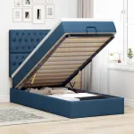 Pat otoman cu saltea și LED-uri, țesătură albastră 90x200 cm GartenMobel Dekor