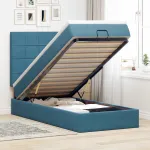 Cadru de pat otoman cu saltele Albastru închis 90x190cm catifea GartenMobel Dekor