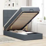 Cadru de pat otoman cu saltele Gri închis 90x190cm catifea GartenMobel Dekor