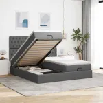 Cadru de pat otoman cu saltele țesătură gri închis 160x200cm GartenMobel Dekor