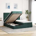 Cadru de pat otoman cu saltele Verde închis 160x200cm catifea GartenMobel Dekor