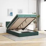 Cadru de pat otoman cu saltea verde închis 140x190cm catifea GartenMobel Dekor