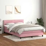 Pat box spring cu saltea, roz, 140x220 cm, catifea GartenMobel Dekor