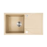 Leziter Chiuvetă Gori pătrată cu o singură lavoar, cu picurare, din granit, cu sifon, bej Mobalis Homvera