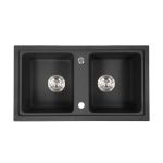 Leziter Chiuvetă pătrată Tia din granit cu două cuve și sifon, neagră Mobalis Homvera