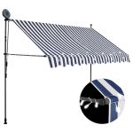 Copertină retractabilă manual cu LED, albastru & alb, 250 cm GartenMobel Dekor
