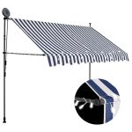 Copertină retractabilă manual cu LED, albastru & alb, 300 cm GartenMobel Dekor