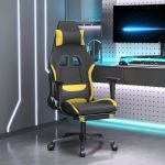 Scaun de gaming cu suport picioare, negru și galben, textil GartenMobel Dekor