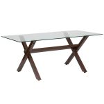 Masa dining bucatarie Atmosphera Jorel cu blat din sticla si picioare metalice, 180x90x75 cm, efect nuc Household NewTrend
