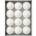 Set 12 globuri Craciun cu sclipici, 3 modele diferite, polistiren, diametru 8 cm, alb Household NewTrend