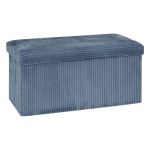 Taburet dublu pliabil Atmosphera Arum din material tip catifea raiat, 76x38x38 cm, albastru inchis Household NewTrend