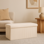 Taburet dublu pliabil Atmosphera Arum din material tip catifea raiat, 76x38x38 cm, ivoire Household NewTrend