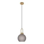 House Nordic Lampă suspendată Luton, sticlă fumurie mată, soclu de culoarea cuprului, formă sferică, 20 cm, cablu din material textil 150 cm Mobalis Homvera