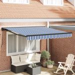 Cortina Retractabilă Manual Albastru și Alb 350x250 cm țesătură GartenMobel Dekor