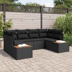 Set de canapele pentru grădină cu pernă 6 pcs Negru poliratan GartenMobel Dekor