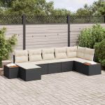 Set de canapele pentru grădină cu pernă 7 pcs Negru Rattan poli GartenMobel Dekor