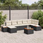 Set de canapele pentru grădină cu pernă 8 pcs Negru poliratan GartenMobel Dekor